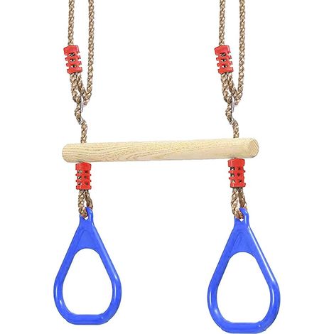 Ensemble balançoire enfant bois 120 kg capacité maximale, trapèze extérieur polyvalent avec anneaux de gymnastique (1/5)