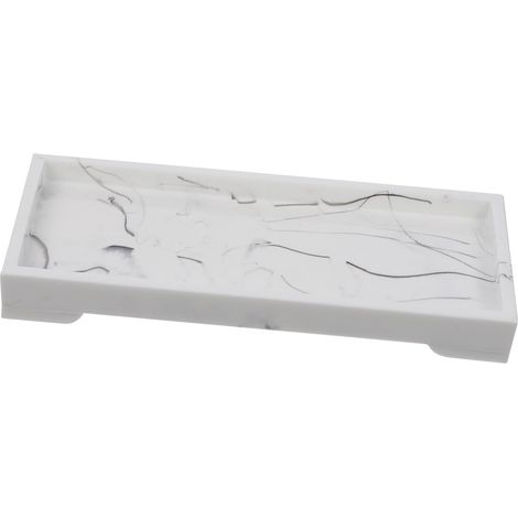 Plateau de Rangement en Céramique Blanc Effet Marbré pour Salle de Bain et Hôtel, Design Simple, Texture Délicate et Lisse, Facile à Nettoyer'-'- (1/5)