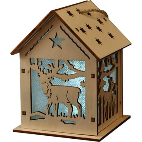 Maison En Bois Éclairée - Cabane De Noël Avec Lumières Led - Décoration De Village De Noël - Pour Arbre À Noël Table Et Cheminée - 1 Pièce (1/5)