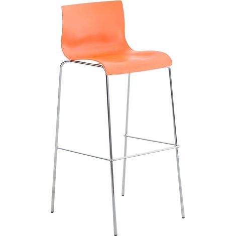 Tabouret de bar x1 plastique orange piètement métal chromé 4 pieds avec dossier et repose-pieds 100006832