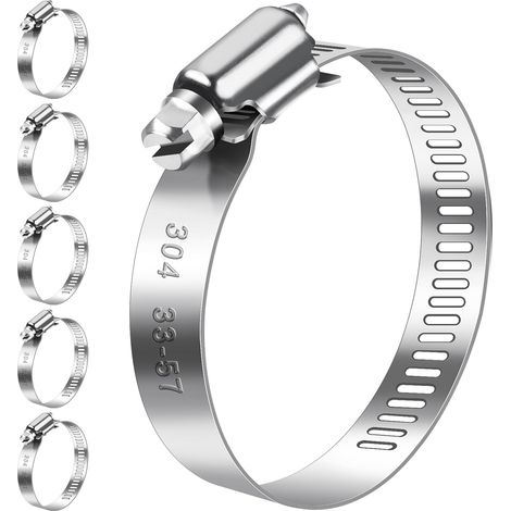 Lot de 6 colliers de serrage 33-57 mm en acier inoxydable 304 (1/5)