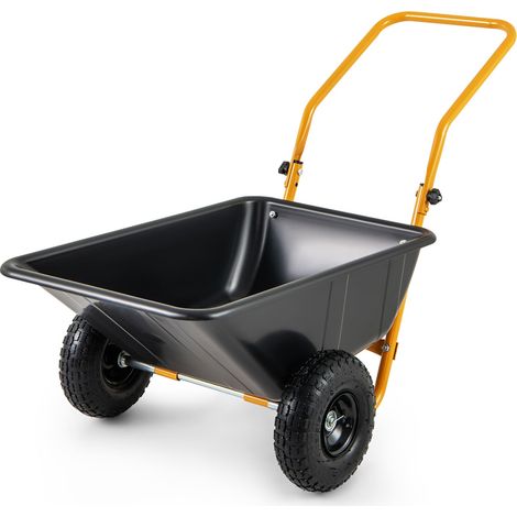 COSTWAY Dual-Wheel Wheelbarrow Heavy-Duty Garden Utility Cart-Black (1/5)