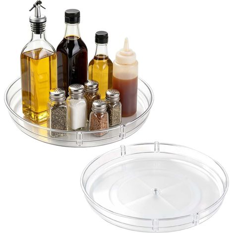 Lot de 2 Plateau Tournant Rangement Cuisine et Organisation, Organisateur Frigo et Placard, Rangement Epices Cuisine, Transparent 360° (1/5)