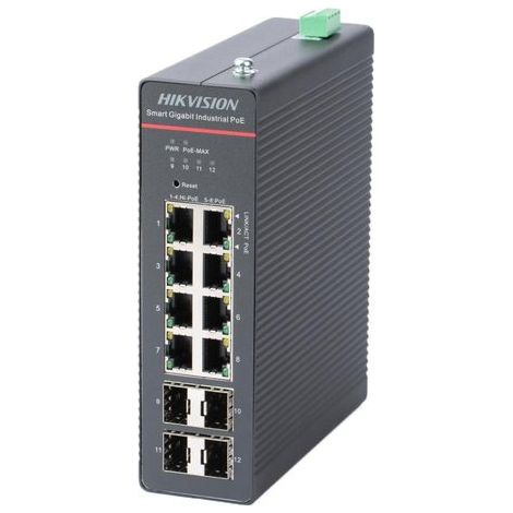 Hikvision DS-3T1512HP-SI-8P4F Switch Industriale Metallico