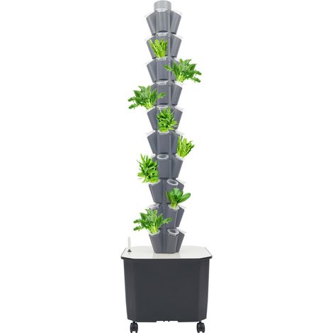 Système de Culture Hydroponique avec Roues, 50 Fentes de Plantation, Tour Hydroponique 10 Niveaux, avec Pompe à eau et Minuterie, pour Herbes, Fruits, Légumes sur Les Balcons Yards Jardins (Gris) (1/5)