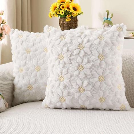 Federa con due motivi di girasoli - 45x45 cm - Stile country/rustico - Comoda e morbida - Cuscino decorativo - Adatta per divani, molle, arredamento per la casa - Bianca