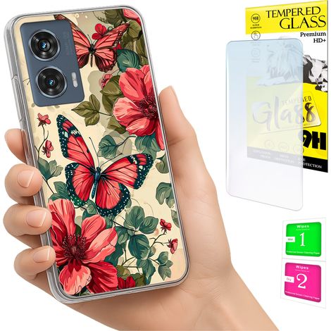 Custodia per Motorola Edge 50 Fusion Photo Case Back Butterfly + vetro 9H (1/5)