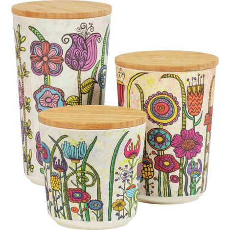 WENKO 3-er Set Vorratsdose Garden mit exklusivem Design und luftdichtem Bambus-Deckel 2,15 Liter, by Rollin'Art, Mehrfarbig, Kunststoff - PLA mehrfarbig, Bambus braun, Silikon transparent