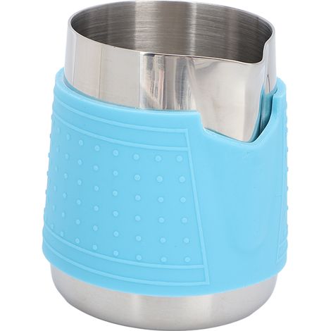 Tasse à lait inox 350ml pour mousse de café, silicone alimentaire, idéale café maison et barista.