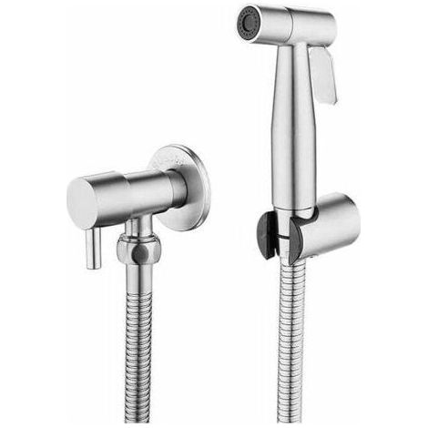Toilet Flush Gun Set, 304 Stainless Steel, No-Drill Flush Pump with G1/2 Inch Hoses and T-Valve, Silver (1/4)