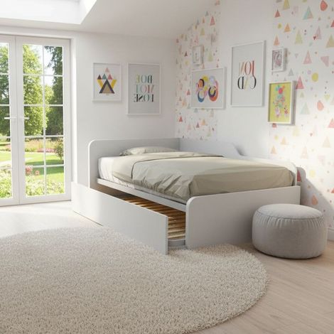 Divano letto piazza e mezza 120x190 con spalliera e secondo letto estraibile - Bianco