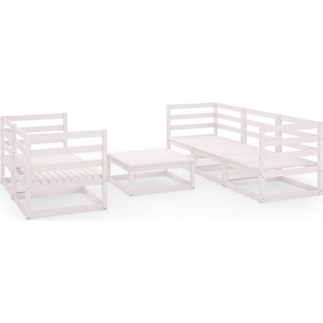 Set Divani da Giardino 6 pz Salotto da Giardino Bianco in Legno Massello di Pino (1/5)
