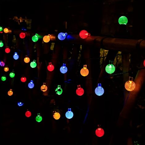 Guirnalda de luces solares para exteriores, ideal para decorar el jardín, el balcón y fiestas (luces de colores, 1 unidad). (1/5)