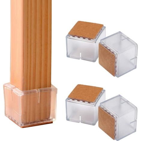 Lot de 20 protège-pieds de chaise carrés en silicone avec embouts en feutre de laine, compatibles avec les pieds de meubles de 3,2 cm à 3,2 cm de diamètre.