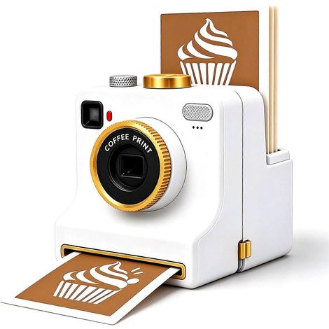 Pochoir en forme d'appareil photo, idéal pour créer des motifs originaux sur vos lattes. Outil de décoration de café imprimé en 3D, parfait pour embellir vos boissons. (1/5)
