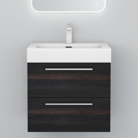Mai & Mai Meuble de Salle de Bain Gris Foncé 60cm Meuble sous Vasque Quadratto Meuble Suspendu avec Vasque (1/4)
