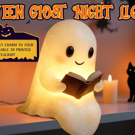 Grande veilleuse fantôme lisant un livre, lampe décorative mignonne pour Halloween, grande taille 21 cm (1/4)