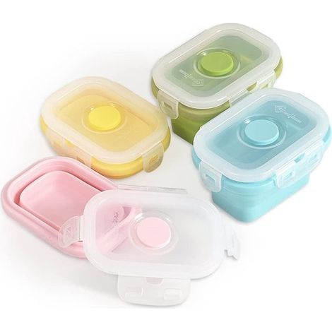 Longziming - Boîtes pliables en silicone - Boîtes alimentaires pliables - Ensemble de 4 boîtes à lunch - Design compact - Fermeture hermétique - Compatibles micro-ondes et lave-vaisselle (1/5)