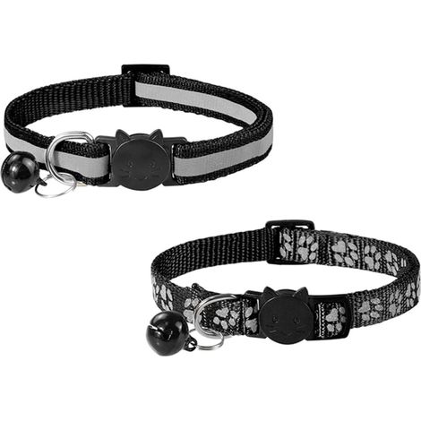 Collier Chat Anti Étranglement, 2 pcs Réglable Réfléchissant Collier pour Chat Chaton Chiot avec Clochette et Boucle de Sécurité, 19-32cm Noir, Convient à la Plupart des Chats domestiques (1/5)