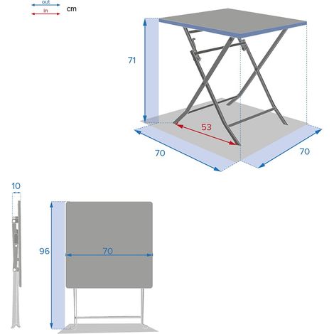 Hesperide – Table de jardin pliante carrée 70x70cm groseille 2 places en acier époxy traité – Résistante aux UV et à la corrosion