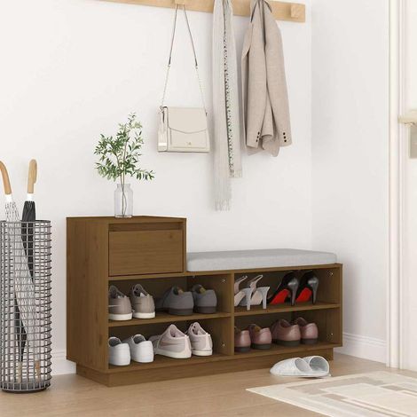 Meuble à Chaussures Étagère à Chaussures - Marron miel 110x34x61cm Bois de pin massif BV562259 - BonneVie (1/5)