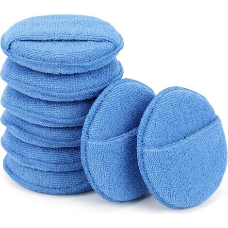 Lot de 8 Eponge Microfibre - Pads Ronds avec Poche - Lavage Voiture et Polissage - Bleu Clair (1/5)