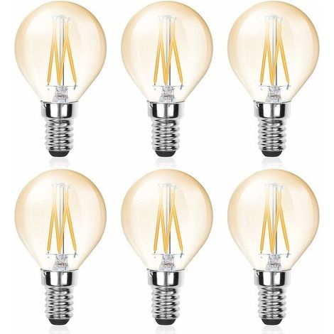 6 Pcs Ampoule LED E14 Filament G45, 4W (Equivalent 40W), E14 Candélabre Dimmable, Ambre Glow, Ampoule Vintage Blanc Froid 6000K, 220V 380lm, éclairage Vintage pour Lustre (1/5)