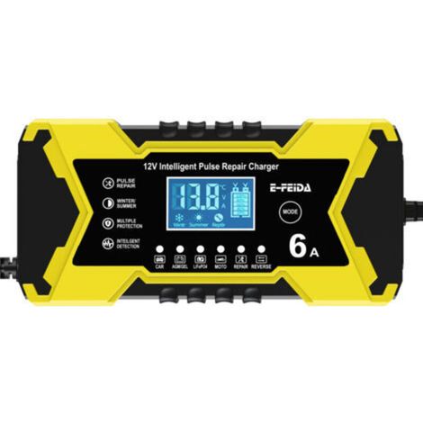 Gelbes 12V 6A Autobatterieladegerät, 12V Bleiakkuladegerät - Crezuo