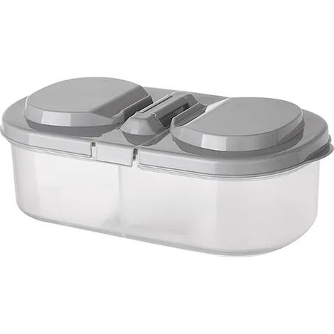 1PC Conteneur de Stockage des Aliments Hermétique, Boîte à Double Compartiment avec Couvercle, Boîte à Céréales Ménage Outil de Cuisine Multifonctionnel Hermétique Gris (1/2)