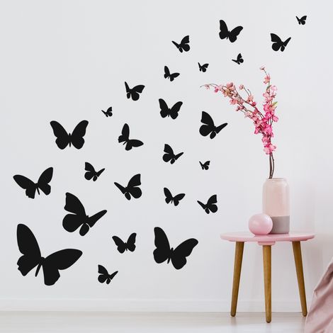 Sticker Mural - Kit 25 Papillons - 7x10 cm - Noir (1/3)