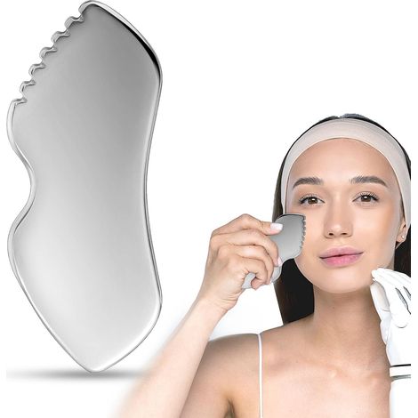 Herramientas faciales de acero inoxidable Gua Sha, Gua Sha para rostro, herramienta de raspado para el cuidado de la piel, herramientas de masaje Gua Sha de metal para reafirmar la piel, herramienta d (1/5)