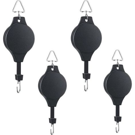 Set of 4 adjustable metal flower pots, 90 cm long, max capacity 10 kg, black color.