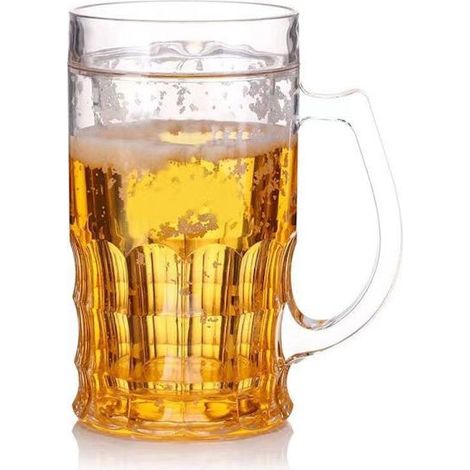 Faux verre à bière, chope à bière humoristique double paroi de 400 ml, fausse chope à bière double avec compartiment central, chope à bière humoristique avec anse, étanche. (1/5)