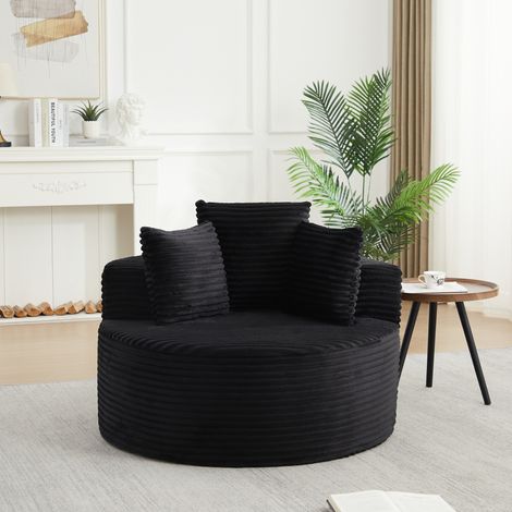 Sillón individual redondo de 110 cm, de corduroy negro, con 3 cojines HAVRYA (1/5)
