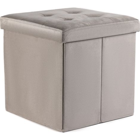 Puff Valora L de terciopelo beige con almacenamiento 38x38x38 moderno (1/5)