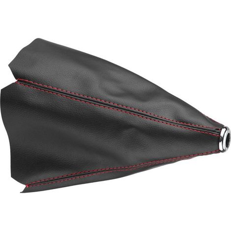 Universeller, glänzend schwarzer Schaltknaufbezug aus PU-Leder mit Schaltmanschette und roten Ziernähten (1/5)