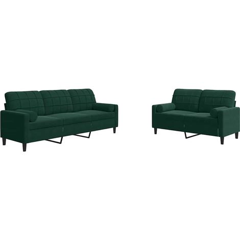 Maison Exclusive - Set di Divani 2 pz con Cuscini e Rinforzi Verde scuro Velluto