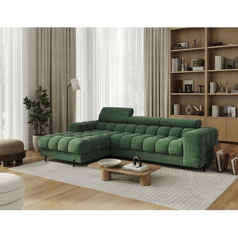 Ecksofa mit Schlaffunktion Sofa FERROL Stoff Aphrodite Forest Ottomane Links (1/5)