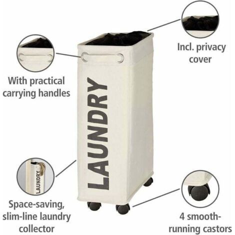 NALOOKAMIC à linge étroit, panier linge roulettes, Corno beige, Polyester, 43 l, 18.5 x 60 x 40 cm