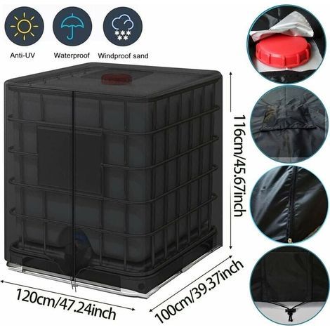 Couvercle de réservoir d'eau IBC 1000 L 210D anti-UV avec fermeture éclair et cordon de serrage (1/3)