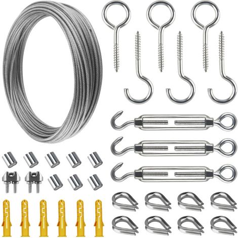Corde en Acier Inoxydable à Suspendre Kit,15M Cable en Acier Inoxydable Revêtu avec M5 Tendeur Câble pour Suspension Lumineuse,Plante Grimpante,Corde a Linge,Rideau,Rambarde