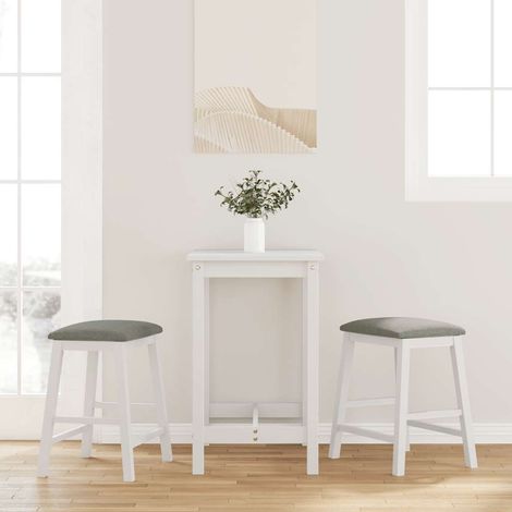 Barstühle mit Kissen 2 Stk. Weiß Massivholz Gummibaum