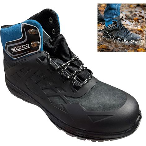 Sparco scarpa Arctic calzatura di sicurezza nero/azzurro Tg.44 S3 WR SRC per ambienti con elevata presenza di acqua e puntale in fibra di vetro Nero + Azzurro 44 (1/4)