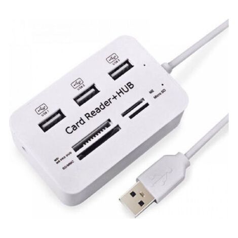 Lecteur De Cartes + Hub Usb 2.0 3 Ports Usb, Emplacement Pour Cartes Mémoire Ms Sd Mmc Tf M2 Q-h02 (1/5)