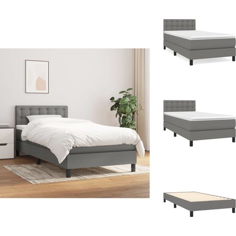 Sommier à lattes de lit avec matelas Gris foncé 80x200 cm Tissu - Lit Double - Lit Tapissier - Matelas À Ressorts Ensachés - Tête De Lit Ajustable - Literie (1/5)