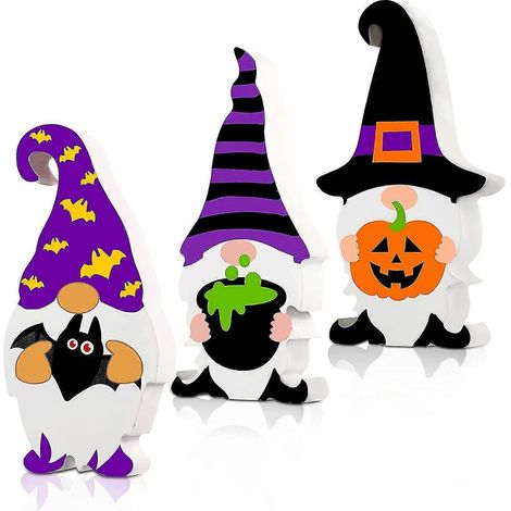 3 piezas de letreros de madera con forma de gnomo para Halloween, decoraciones de mesa con temática de Halloween. (1/5)
