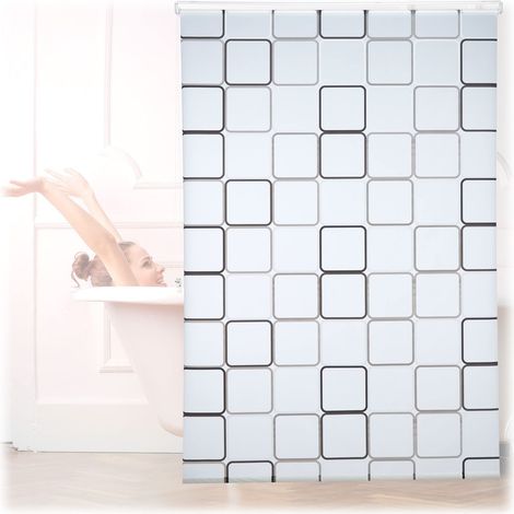Carré, 140x240 cm, Rideau de douche, baignoire bain store, fixation plafond, semi-transparent, PVC, plastique, aluminium, 240 x 140 x 5 cm (1/5)
