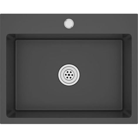 Fregadero de cocina hecho a mano 55 x 44 cm acero inoxidable negro 020002462 (1/5)