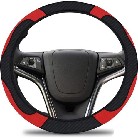 1 housse de volant, cuir microfibre respirant, noir et rouge, antidérapante, universelle 38 cm (1/5)