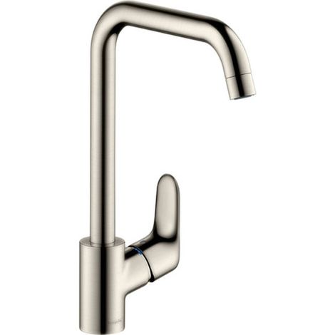 Hansgrohe – Mitigeur de cuisine haut orientable – Finition acier – Hauteur 338mm – Débit 12 l/min – Cartouche céramique M2 – Raccordement haute pression (1/10)
